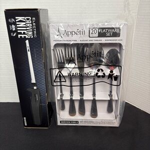 NWOT- Ovente electric black stainless steel carvings knife & Appetit 20pc set